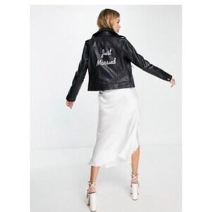 Barneys‎ Originals Just Married Leather Jacket Womens Black NWT Bridal Moto